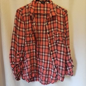 Stoosh Orange Button Down Plaid Flannel